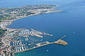 Guernsey, St Peter Port, Belle Greve bay and St Sampsons seen from the plane
